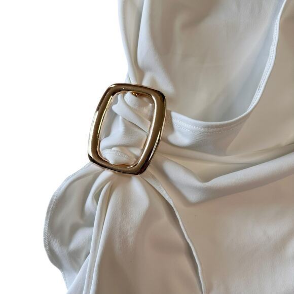 NWT Princess Polly Lolita Wrap Mini Dress White Asymmetrical Gold Buckle Sz 6 US - Picture 6 of 12